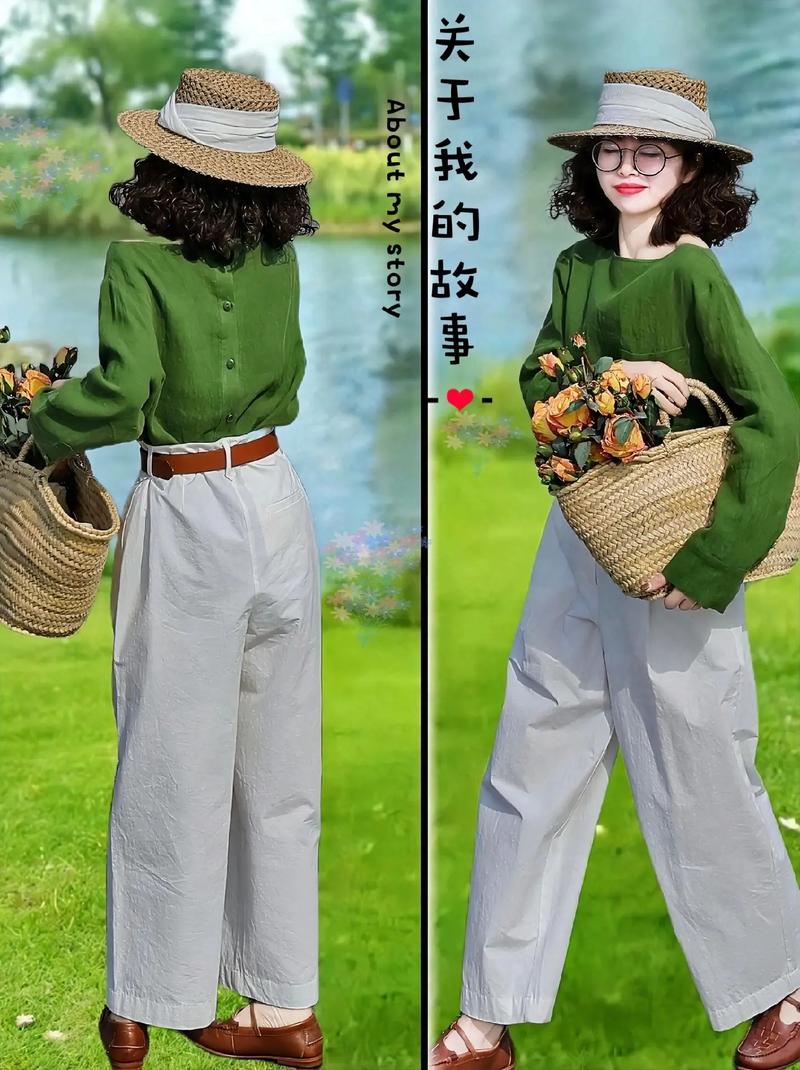 深绿色裤子配上衣图片_橄榄绿裤子秋日百搭，显气质，深绿裤子休闲正式皆可