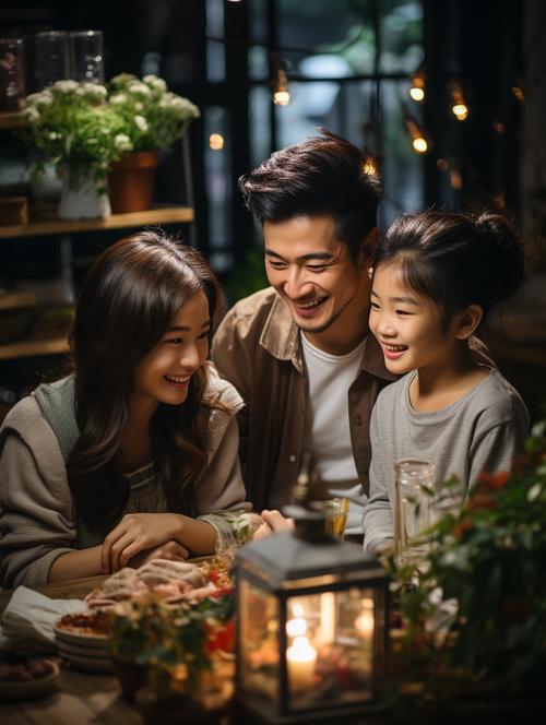 一边看着家人照片一边化妆_翻看旧照，镜中亲情浓