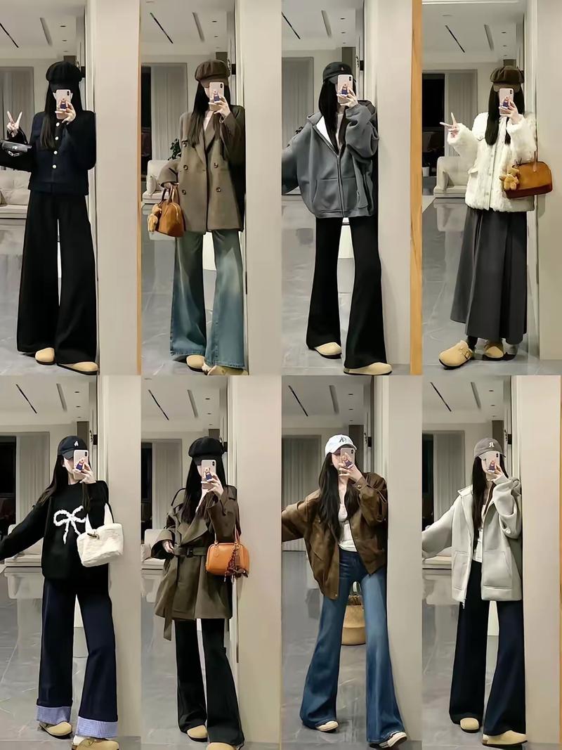韩式秋冬穿搭女_微阔腿裤配短靴显腿直，暖色调韩系穿搭显高级时尚
