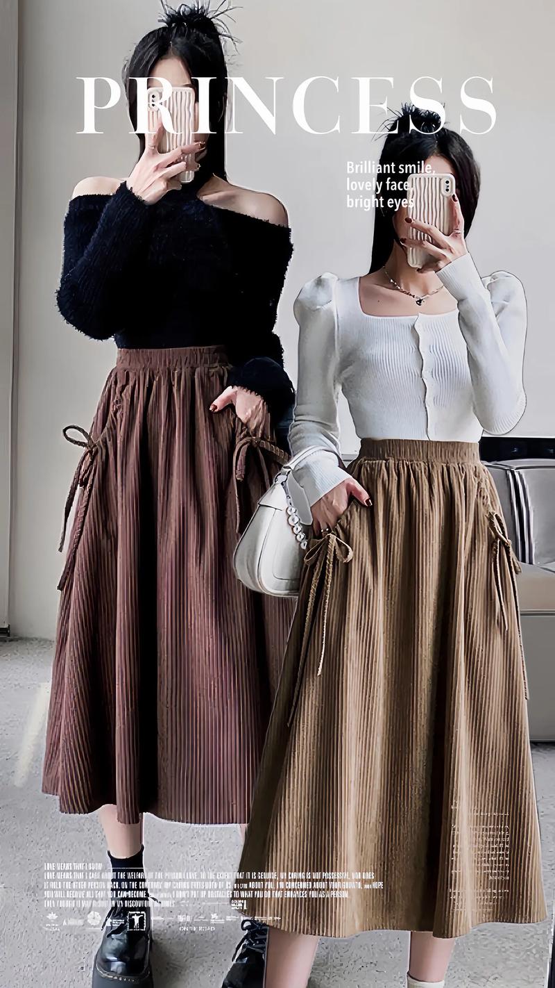 灯芯绒裙最简单穿法_灯芯绒裙搭高领衫 暖秋复古通勤约会穿