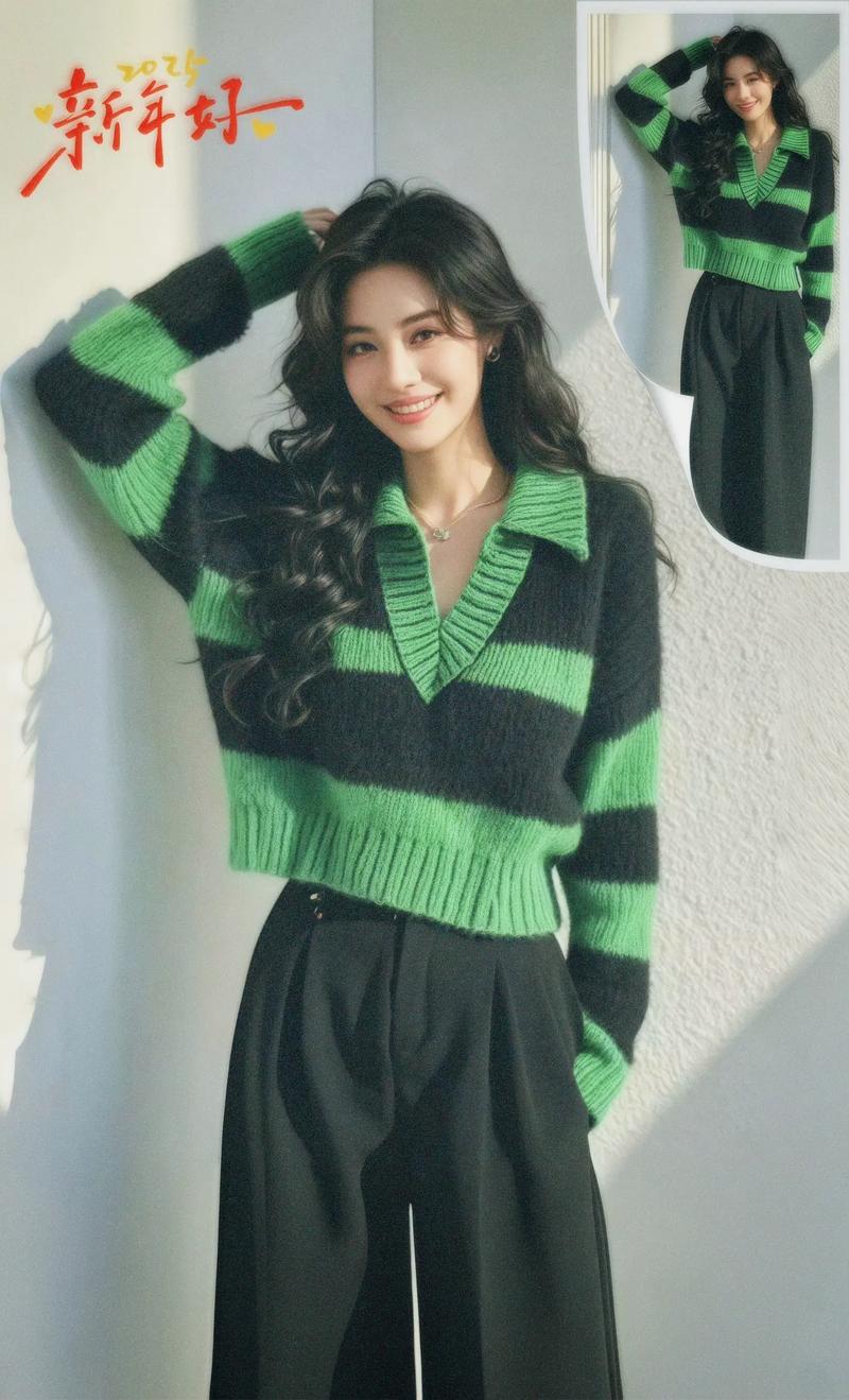 黑搭绿的日系秋冬穿搭_黑色配绿围巾显时尚，秋冬必备