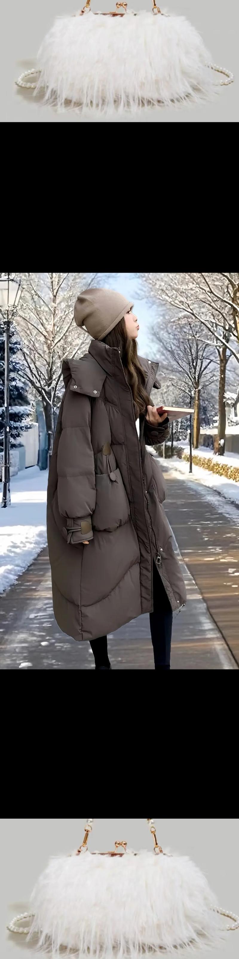 巧克力色羽绒服搭配_巧克力羽绒服时尚百搭，内搭白黑毛衣显高级，是冬季穿搭亮点