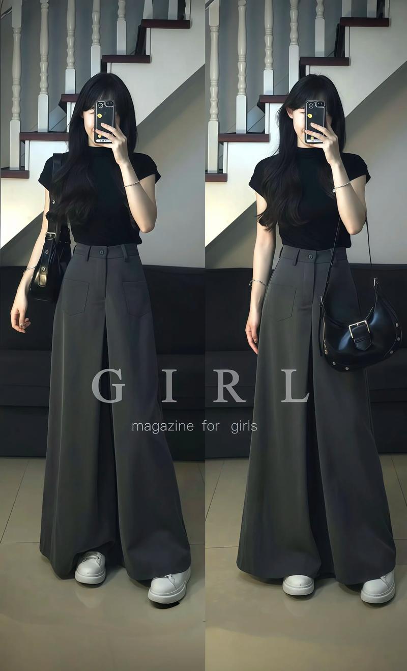 水洗黑短款上衣配什么裤子_黑色上衣百搭，配裤多样显风格