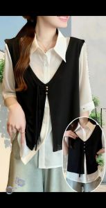 白马甲搭配黑点衬衫_白马甲配黑点衬衫显个性，撞色搭配打造春日时尚